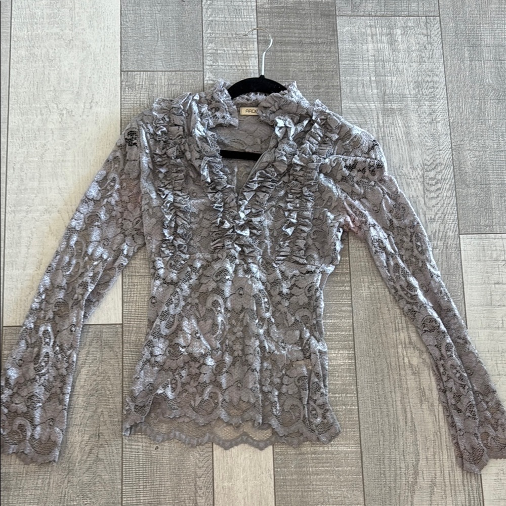 INC International Concepts Gray Lace Blouse
